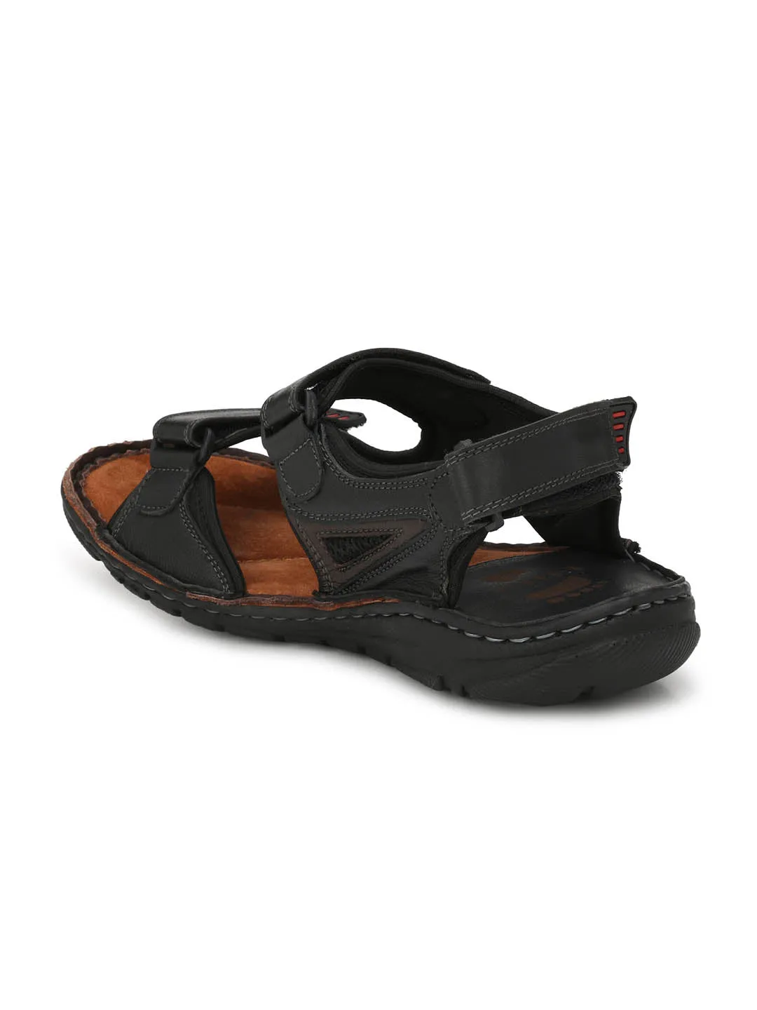 HITZ8501 Men's Black Leather Casual Velcro Sandals