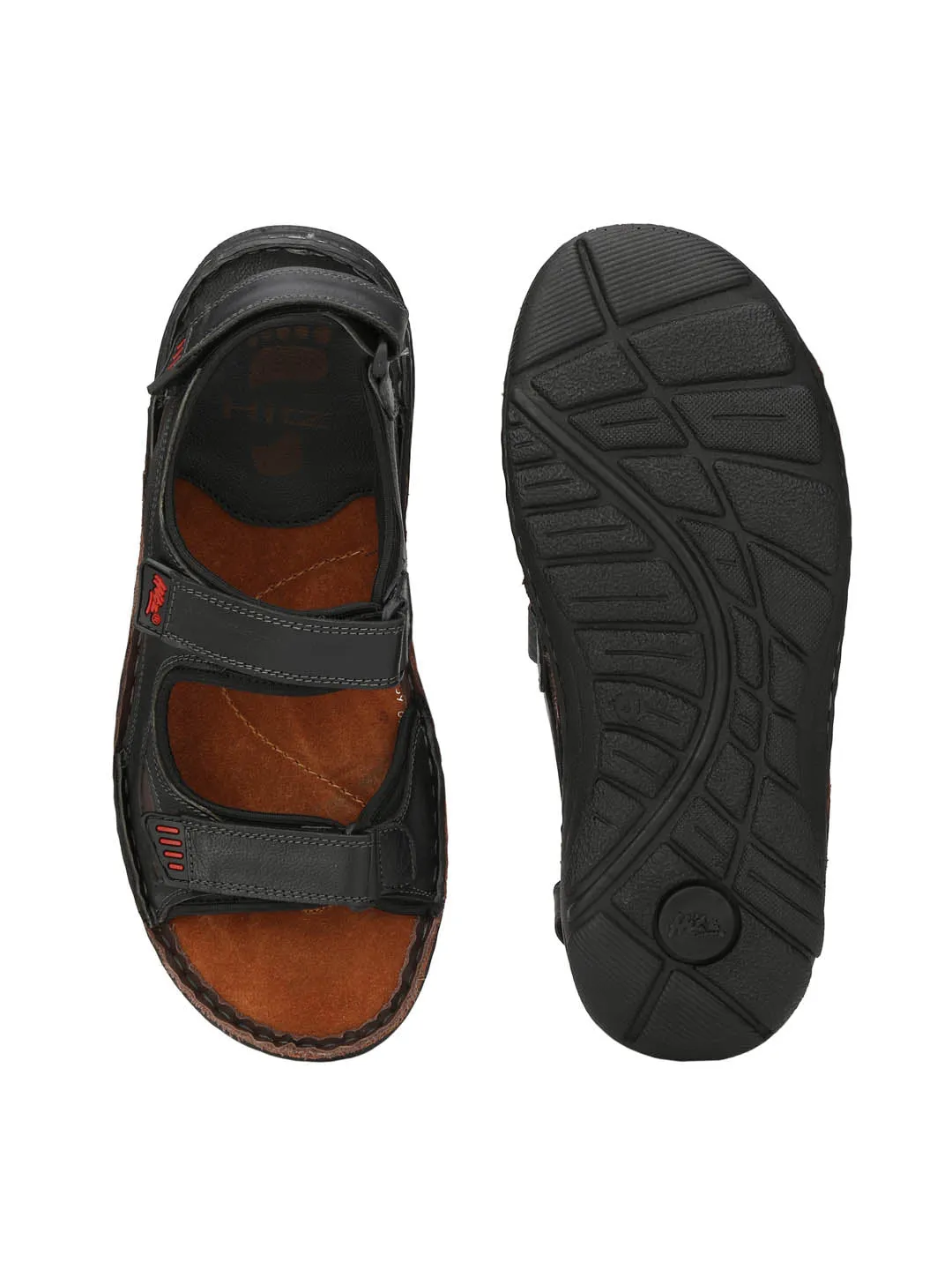 HITZ8501 Men's Black Leather Casual Velcro Sandals