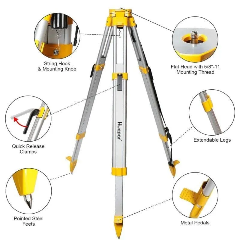 Huepar M3Y - Aluminum Flat Head Heavy Duty Tripod 1.65m / 65" with 5/8"-11 Male Thread