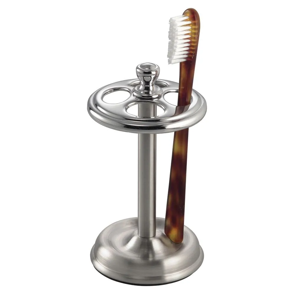 iDesign York Steel Divided Toothbrush Stand, Brushed and Chrome