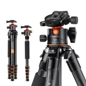 K&F Concept 360 Degree Ball Head 5-Section Carbon Fiber Tripod   Monopod with 15kg Max Load Capacity, 1.5m Max Height, 1/4" 3/8" Threaded Mounts for DSLR Mirrorless Cameras | A255C2 BH-36L