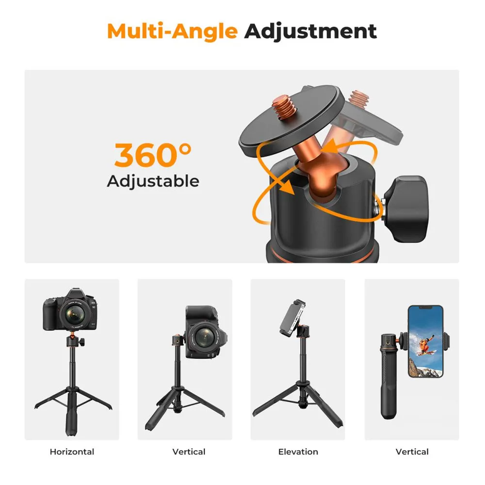 K&F Concept MS11 3 in 1   Remote 23.6" Selfie Stick   Desktop Tripod with 360 Degree Ball Head, 2kg Max Load Capacity, 1/4" Top Threads and 10m Wireless Control Distance