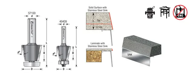 Karran Stainless Steel Edge Sink Router Bit | 1 3⁄16 Dia x 1 x 1⁄2" Shank | 57169 | 738685571699