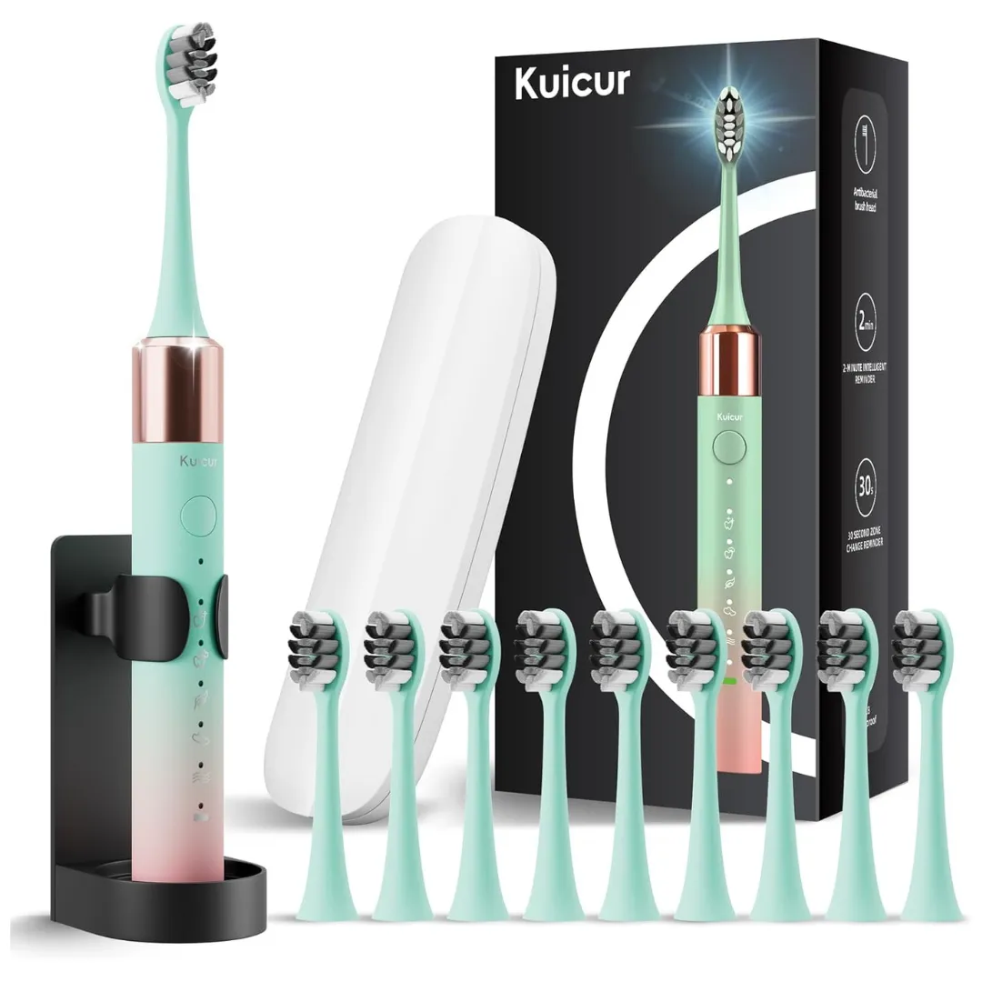 Kuicur Electric 15 Modes Deep Soft Toothbrush W/ 10 Brush Heads