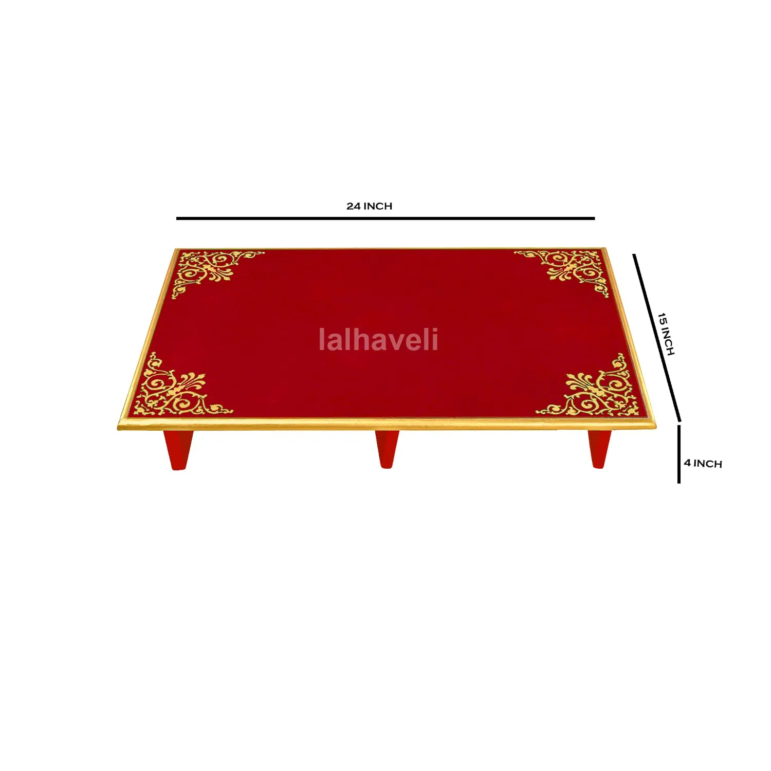 Lalhaveli Red Puja Chowki End Table Coffee Table 24 Inch