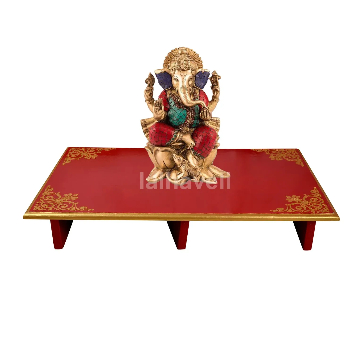 Lalhaveli Red Puja Chowki End Table Coffee Table 24 Inch