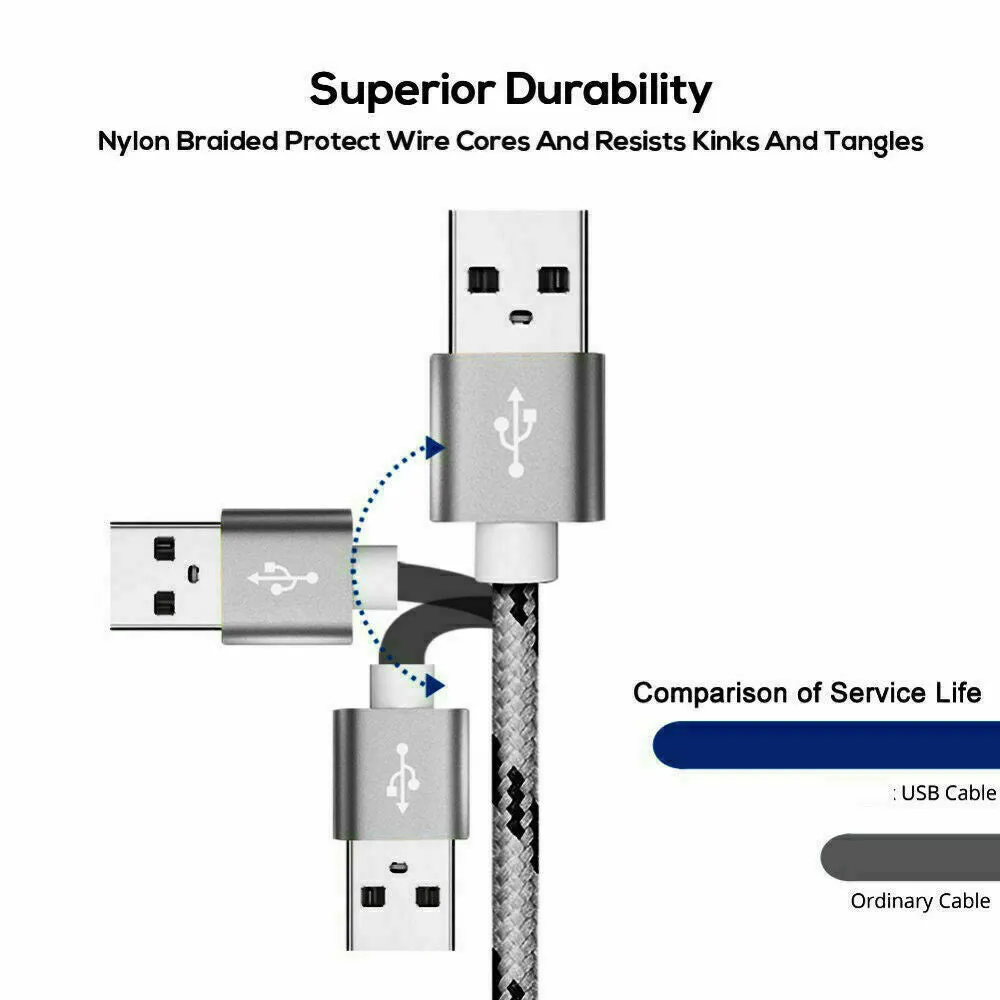 Micro USB 2.0 Fast Charging Charger Cable Cord Braided For Samsung S7 Edge S6 S5 S4 Android LG Huawei HTC (2M Gold)