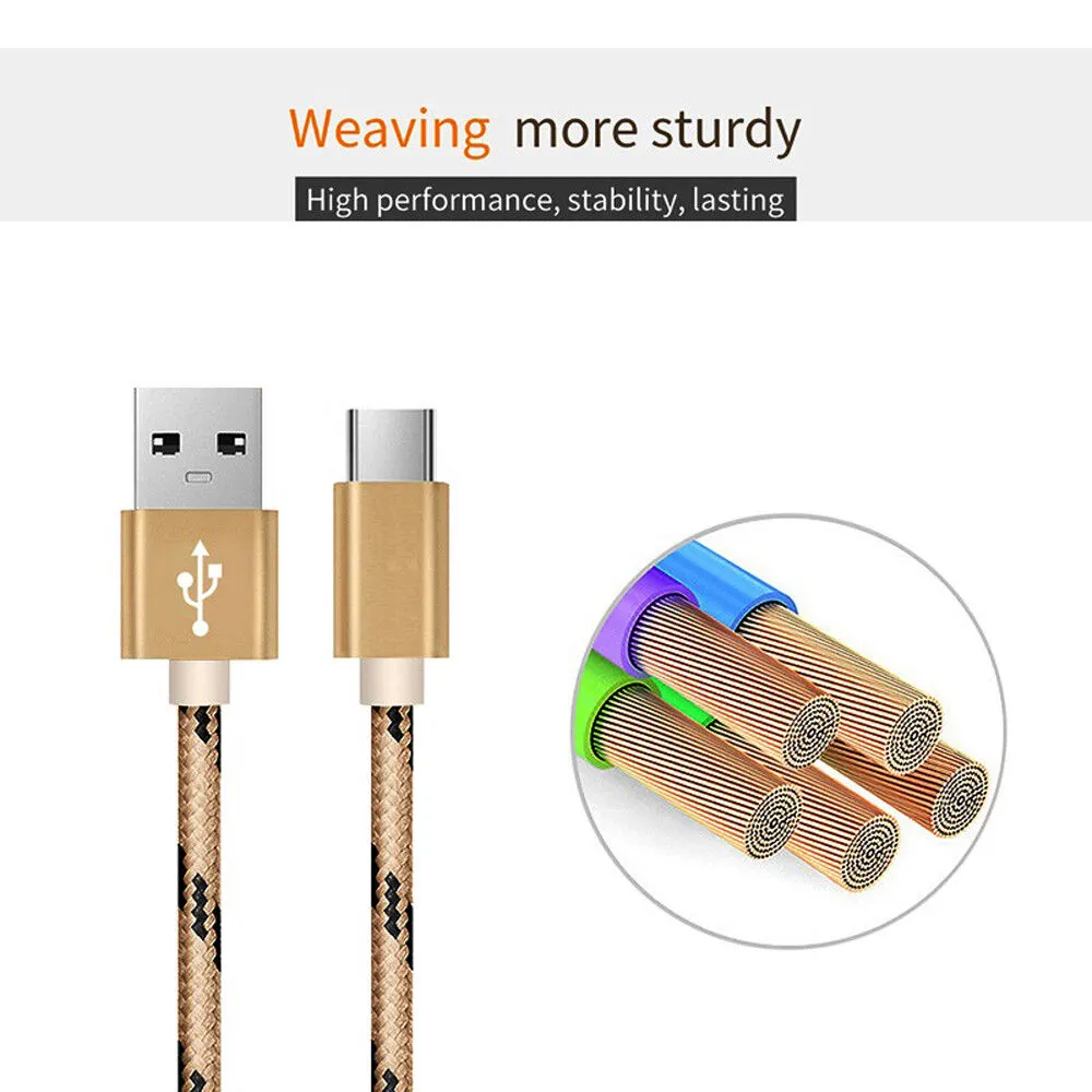 Micro USB 2.0 Fast Charging Charger Cable Cord Braided For Samsung S7 Edge S6 S5 S4 Android LG Huawei HTC (2M Gold)