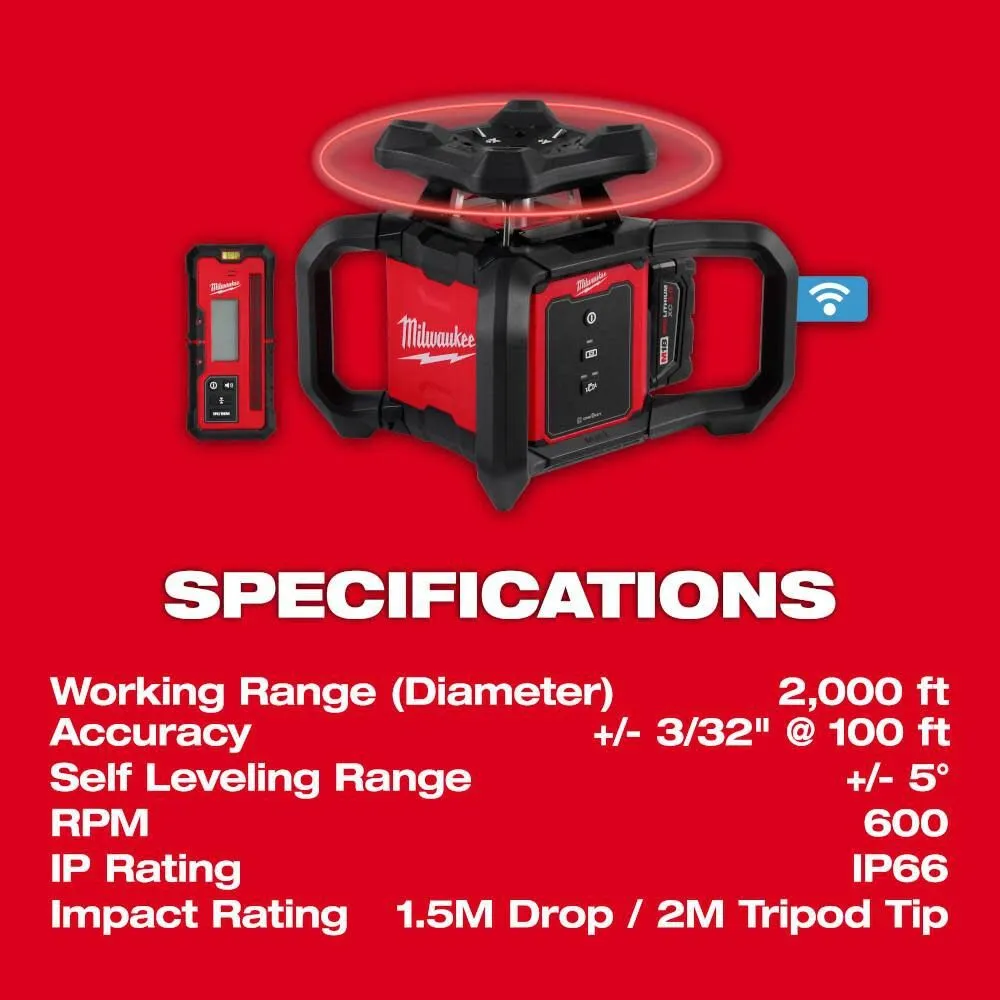 Milwaukee 3701-21T M18 Red Exterior Rotary Laser Level Kit w/ Receiver, Tripod, & Grade Rod