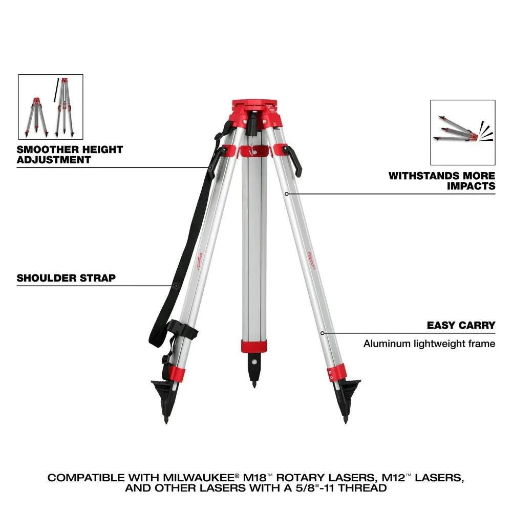 Milwaukee 3704-21T M18 Red Exterior Dual Slope Rotary Laser Level Kit w/ Receiver, Remote, Grade Rod & Tripod