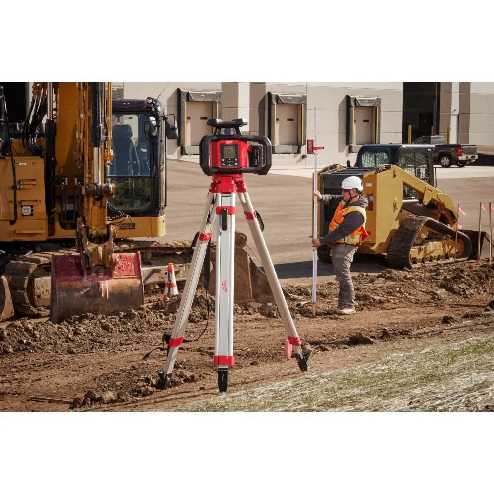 Milwaukee 3704-21T M18 Red Exterior Dual Slope Rotary Laser Level Kit w/ Receiver, Remote, Grade Rod & Tripod