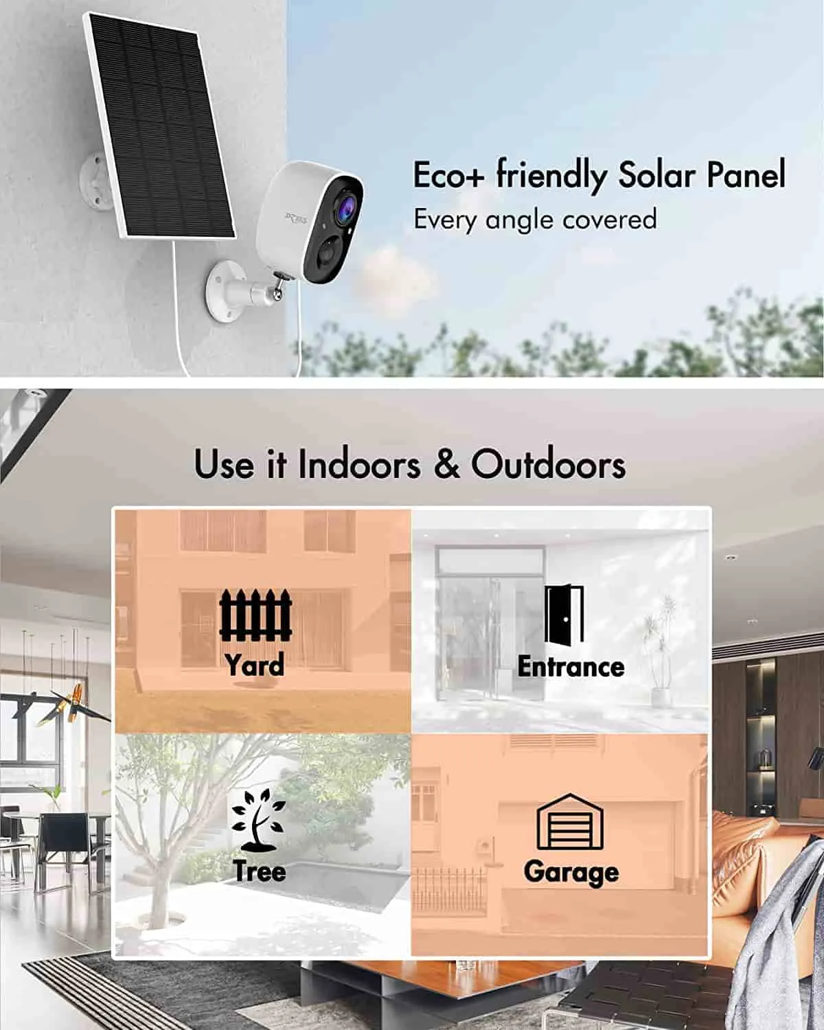 Mini 1080P Wireless Battery Powered Security Camera With Solar Panel For Indoor Outdoor Use Dzees CG6K