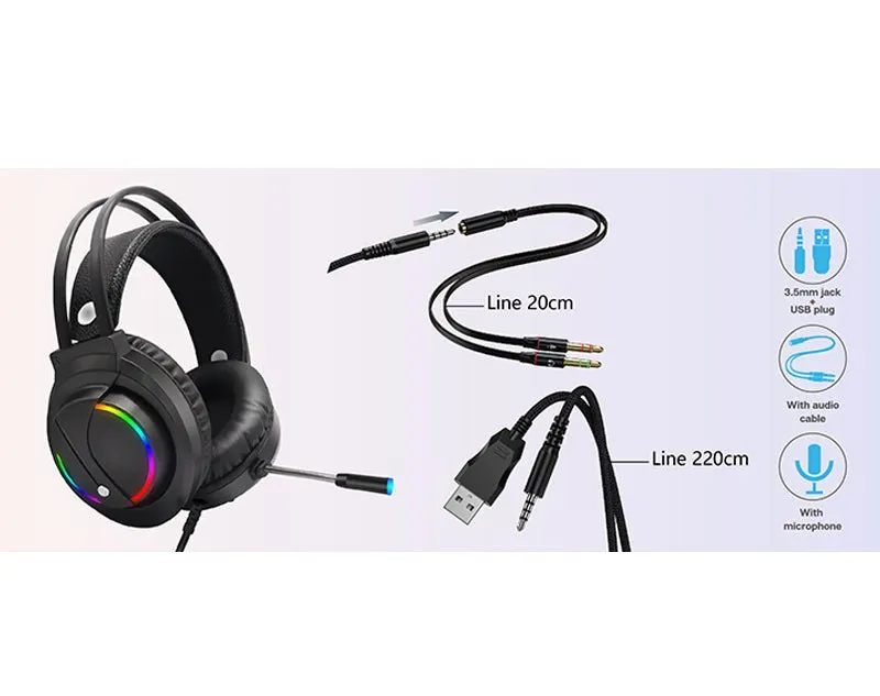 Moveteck Gaming Headphones Built-In Microphone LED lights CT019