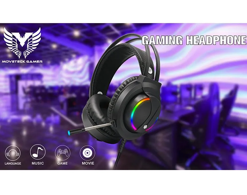 Moveteck Gaming Headphones Built-In Microphone LED lights CT019