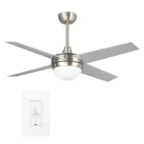 NEVA 48 inch 4-Blade Smart Ceiling Fan with LED Light Kit & Smart Wall Switch - Silver/Silver