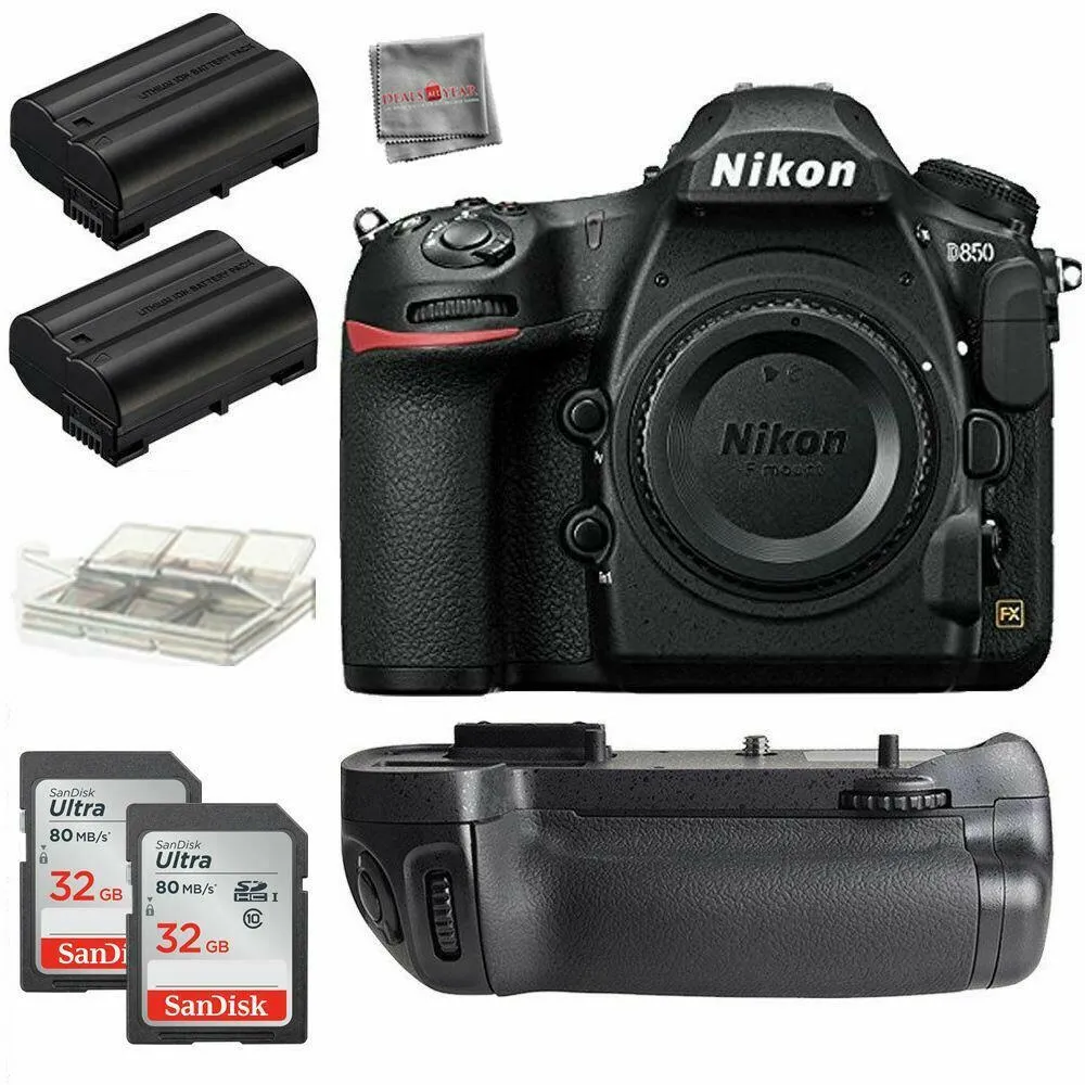 Nikon D850 45.7MP DSLR Camera Body   Battery Grip   32GB Accessory Bundle New