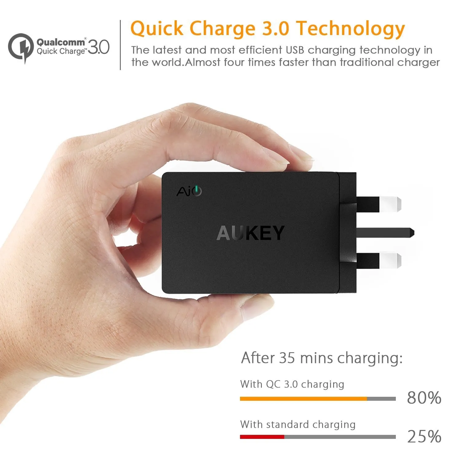 PA-T14-UK 3 Port USB Qualcomm Quick Charge 3.0 Travel Charger