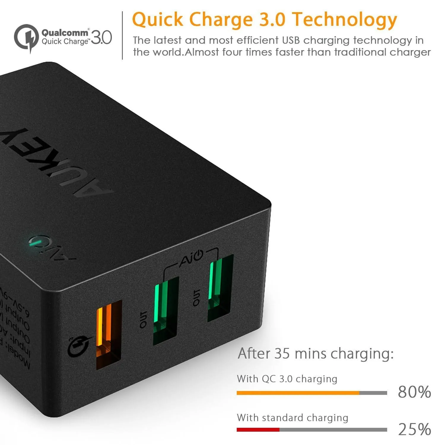 PA-T14-UK 3 Port USB Qualcomm Quick Charge 3.0 Travel Charger