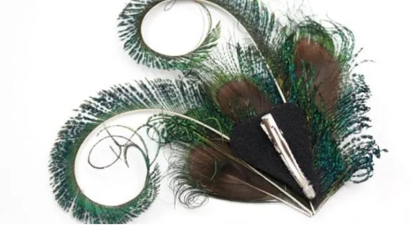 Peacock Sword Feather and small. Medium Large , hair fascinator. Buttonhole Boutonniere Wedding