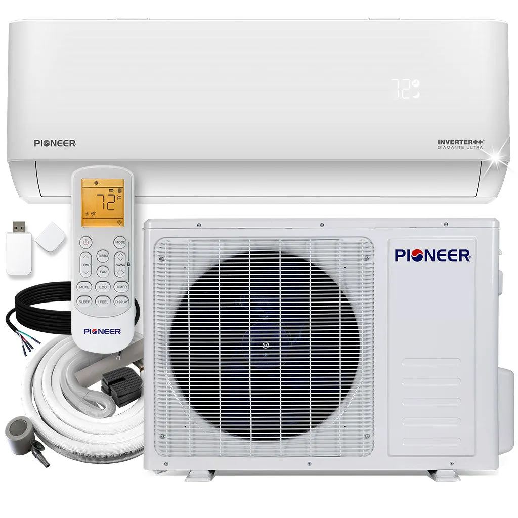 Pioneer® Diamante Ultra 12,000 BTU 23 SEER Wi-Fi Ductless Mini-Split Inverter   Air Conditioner Heat Pump Full Set with 16 Ft. Kit - 230V