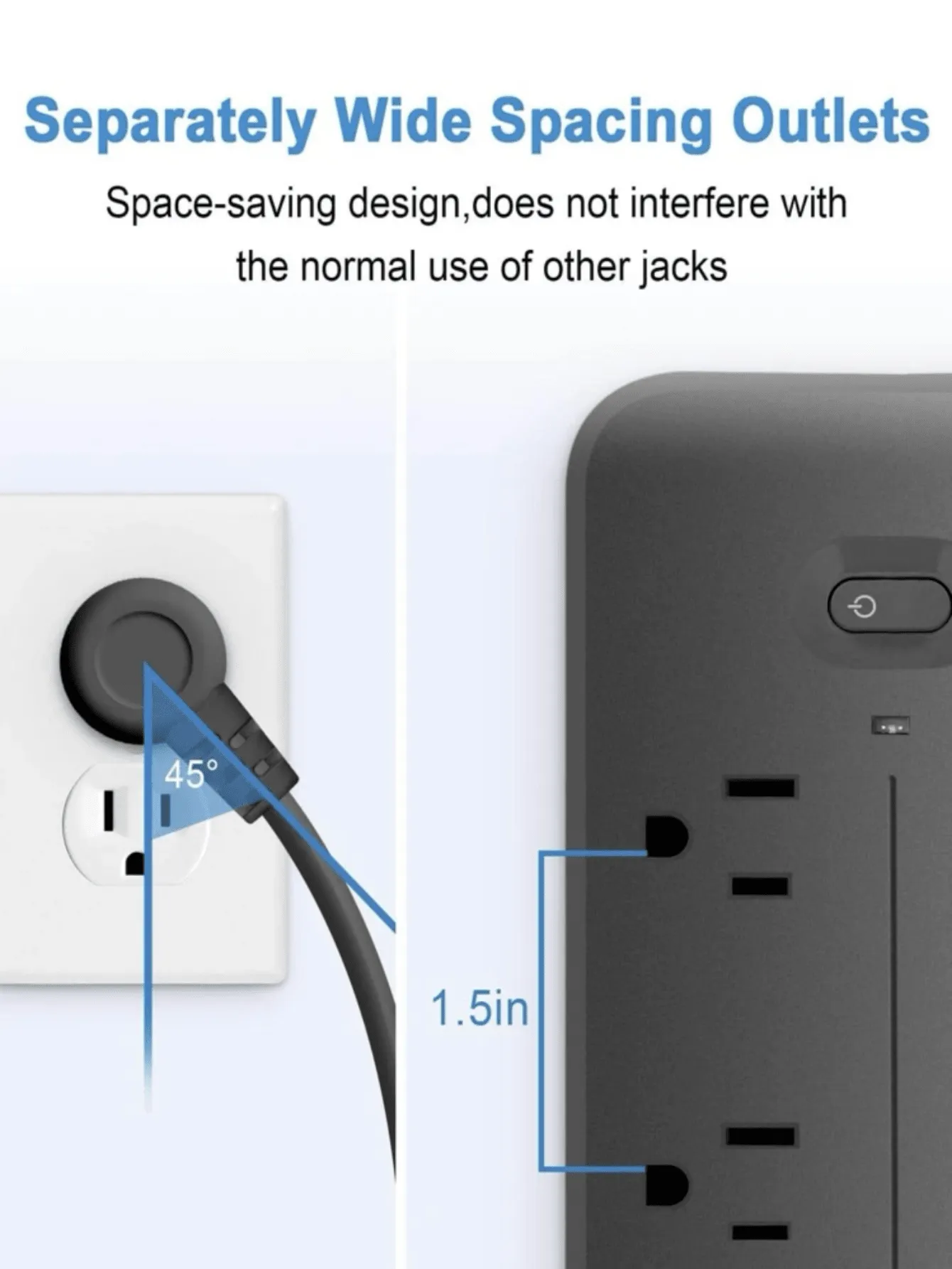 Power Strip - Flat Plug Extension Cord with 8 Outlets and 3 USB Ports