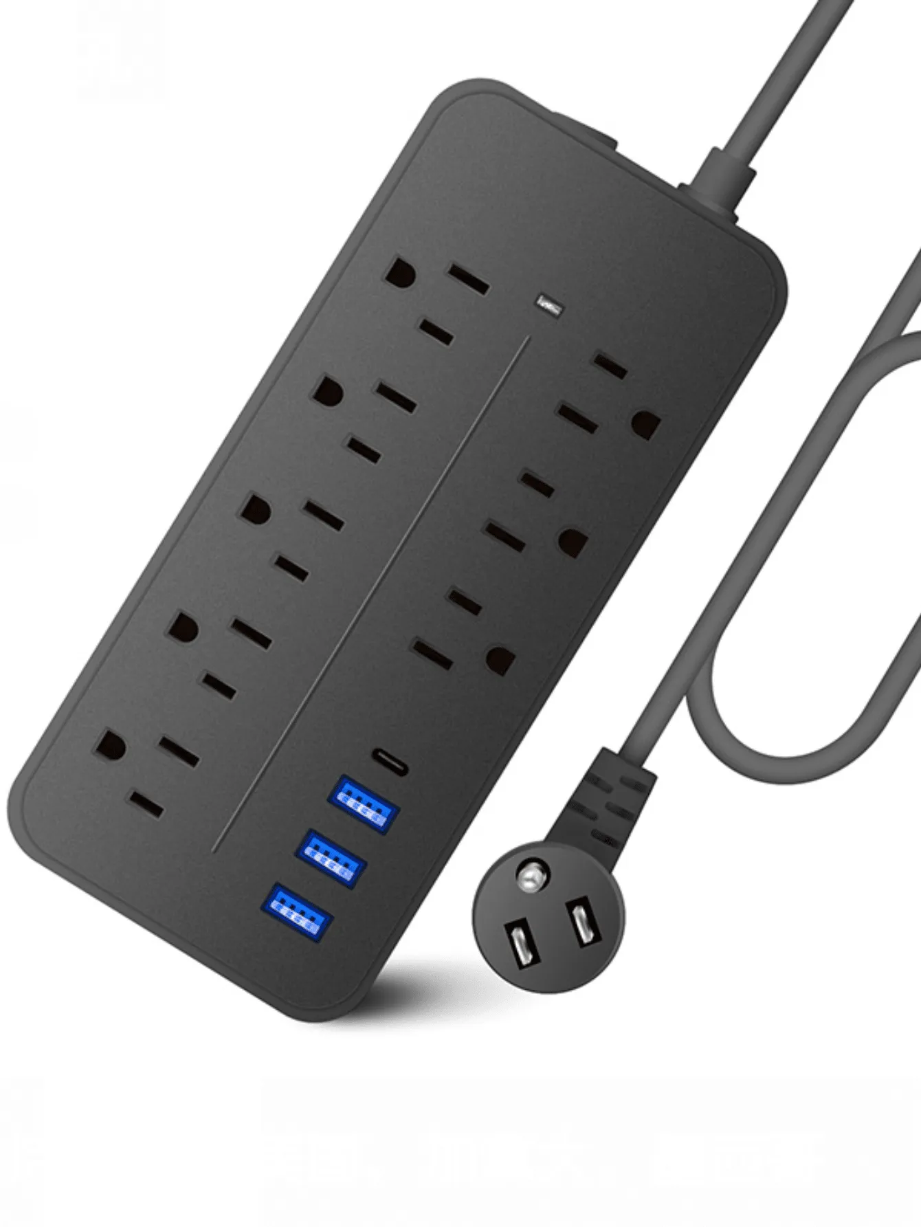 Power Strip - Flat Plug Extension Cord with 8 Outlets and 3 USB Ports