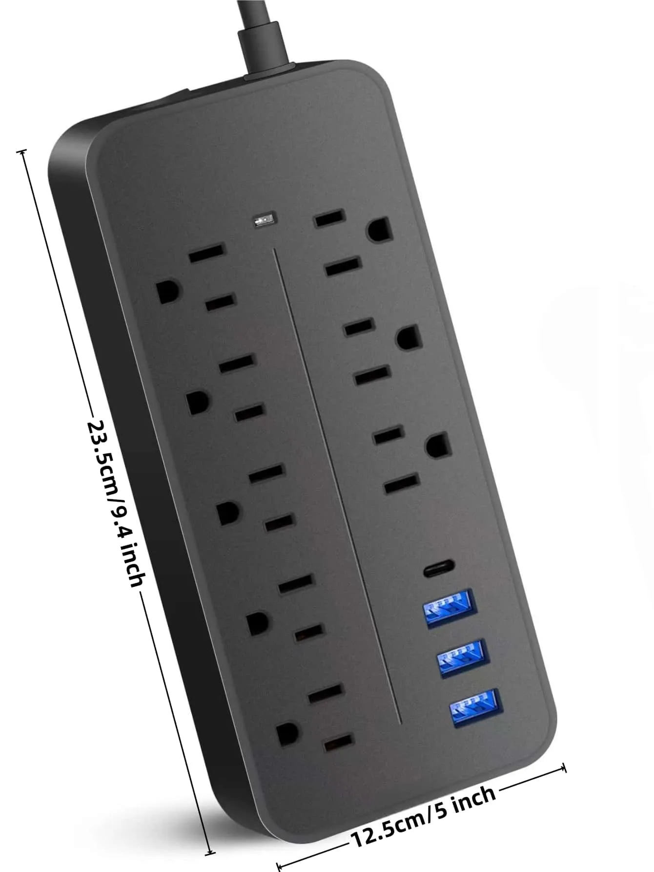 Power Strip - Flat Plug Extension Cord with 8 Outlets and 3 USB Ports