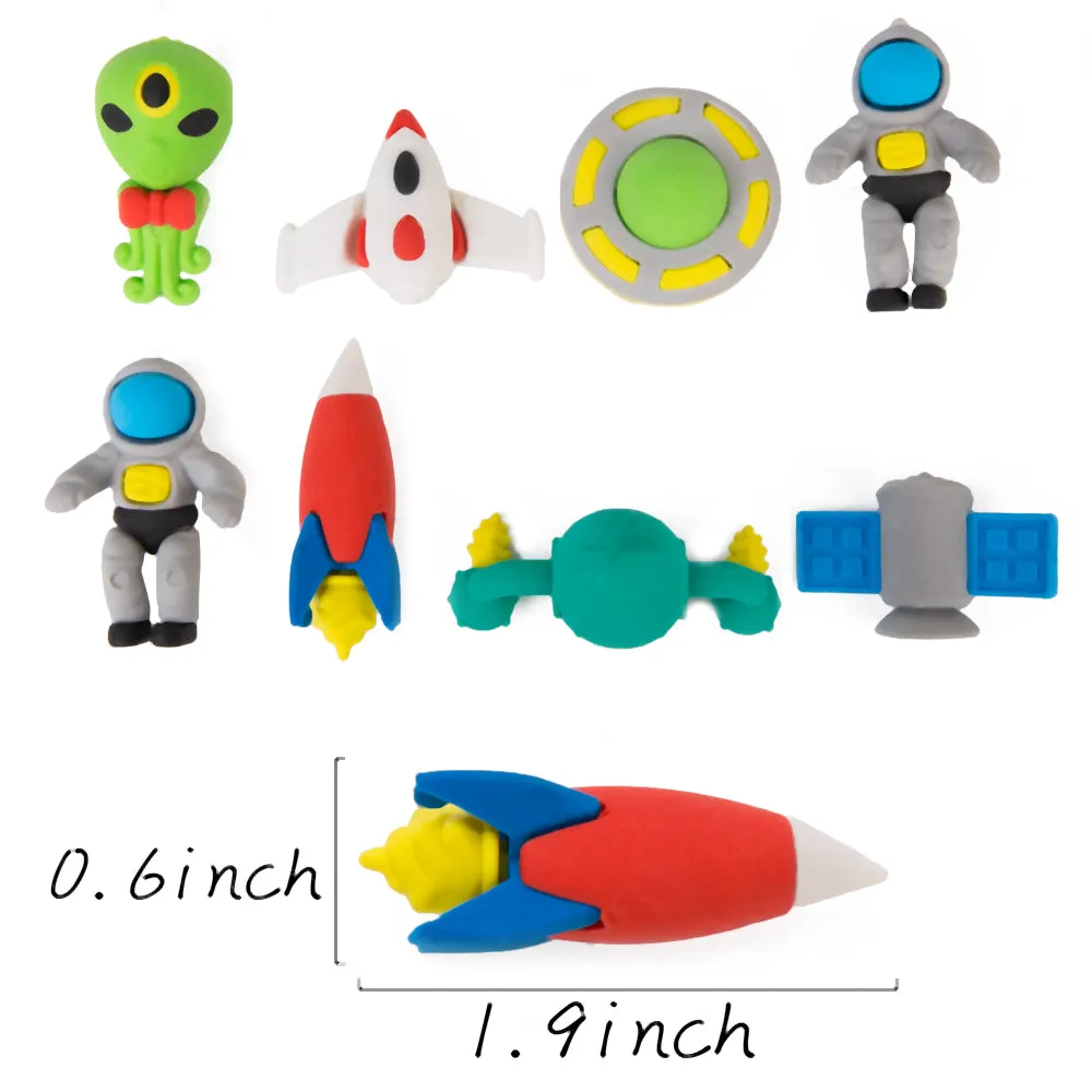 PROLOSO Pencil Erasers Outer Space Cartoon Toy Eraser Space Party Favors