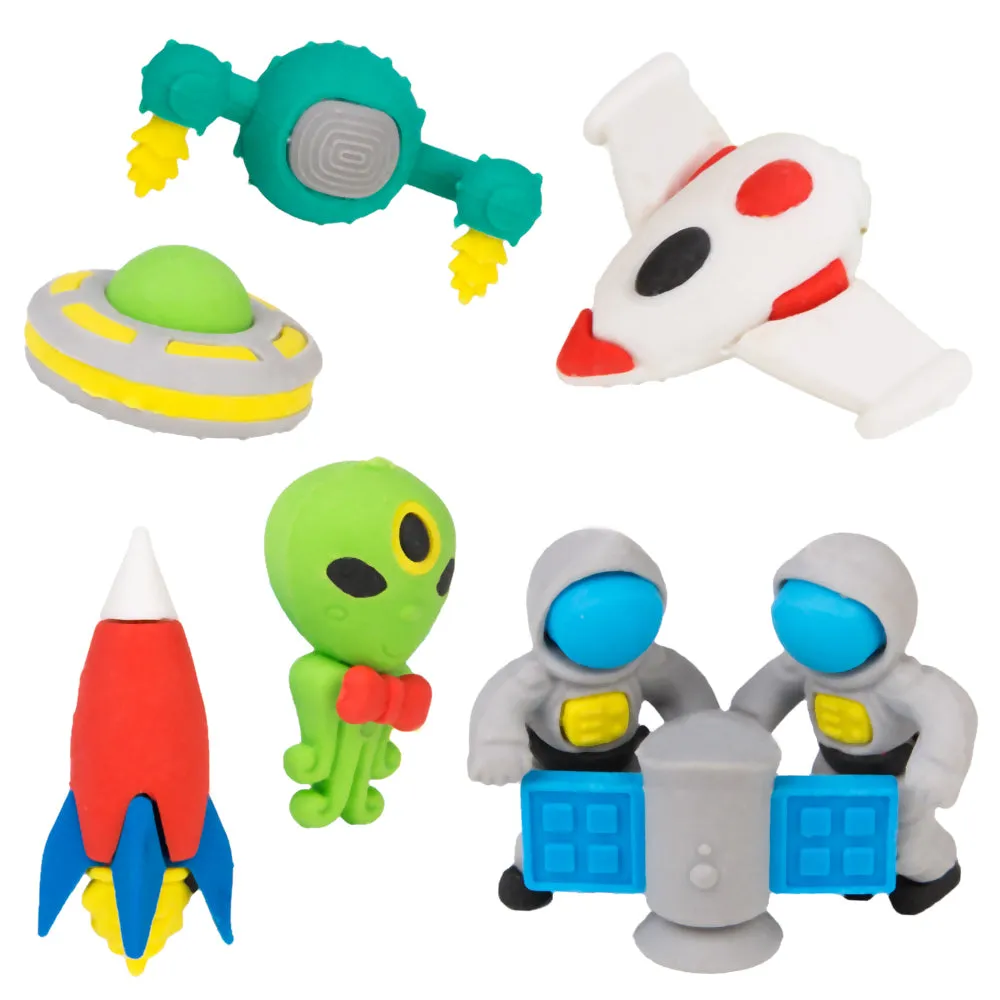 PROLOSO Pencil Erasers Outer Space Cartoon Toy Eraser Space Party Favors