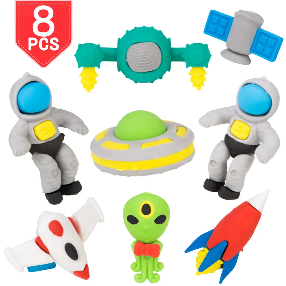 PROLOSO Pencil Erasers Outer Space Cartoon Toy Eraser Space Party Favors