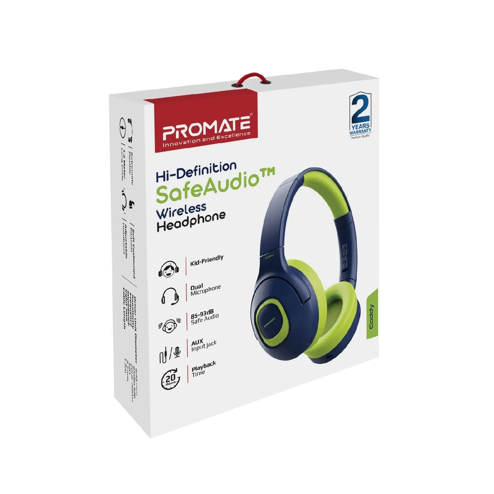 Promate Child-Safe Wireless Bluetooth Over-Ear Headphones, Up to 5 Hours Playback, Built-in Mic, Emerald