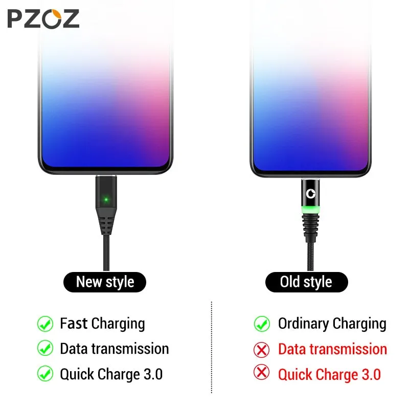 PZOZ 1M 2M Magnetic Cable Micro usb Type C Fast Charging Microusb Type-C Magnet Charger Wire usb c For iphone X Xr Xs usb cable