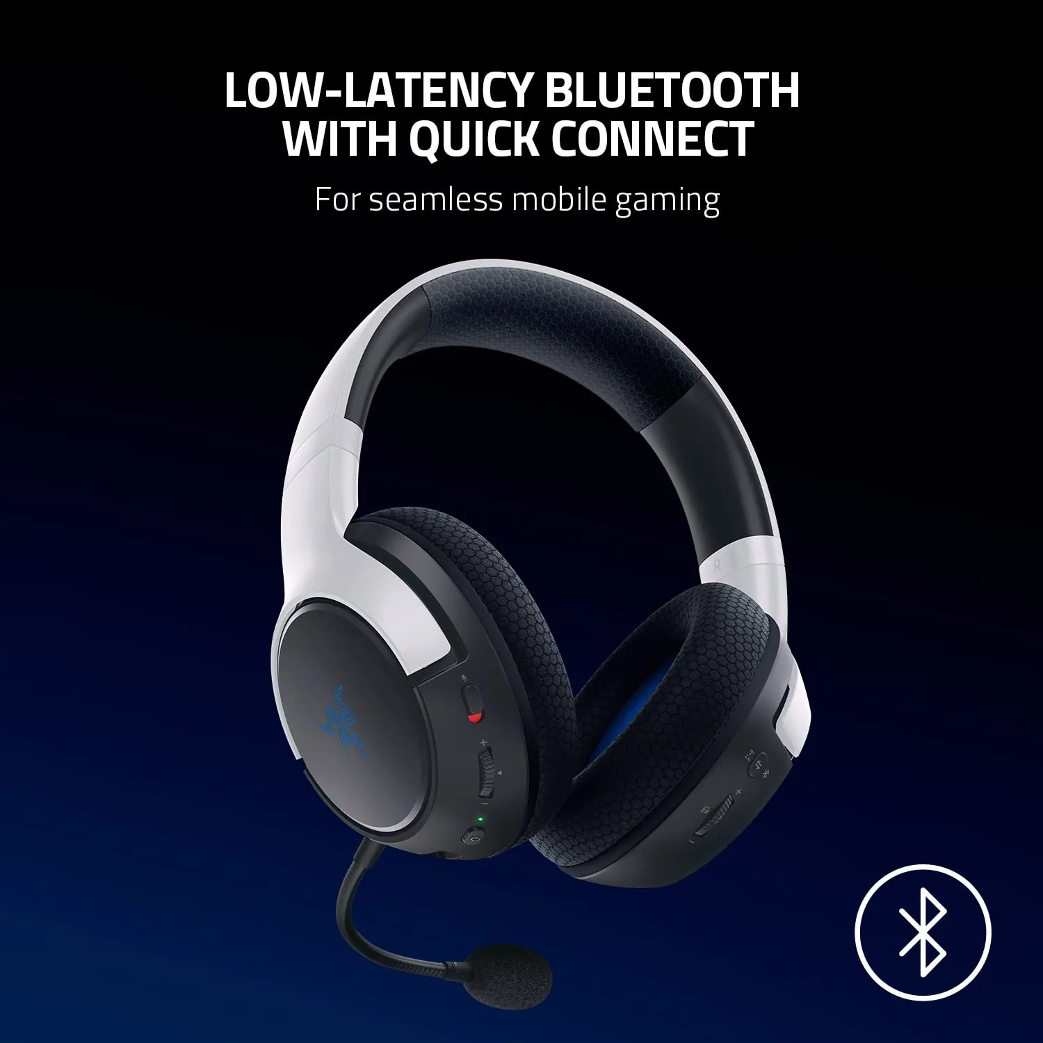 Razer Headset Kaira Dual Wireless Playstation 5 Headset for Console and Mobile Gaming: Triforce 50mm Drivers - HyperClear Cardioid Mic - 2.4GHz and Bluetooth w/SmartSwitch - EQ Toggle - White/Black