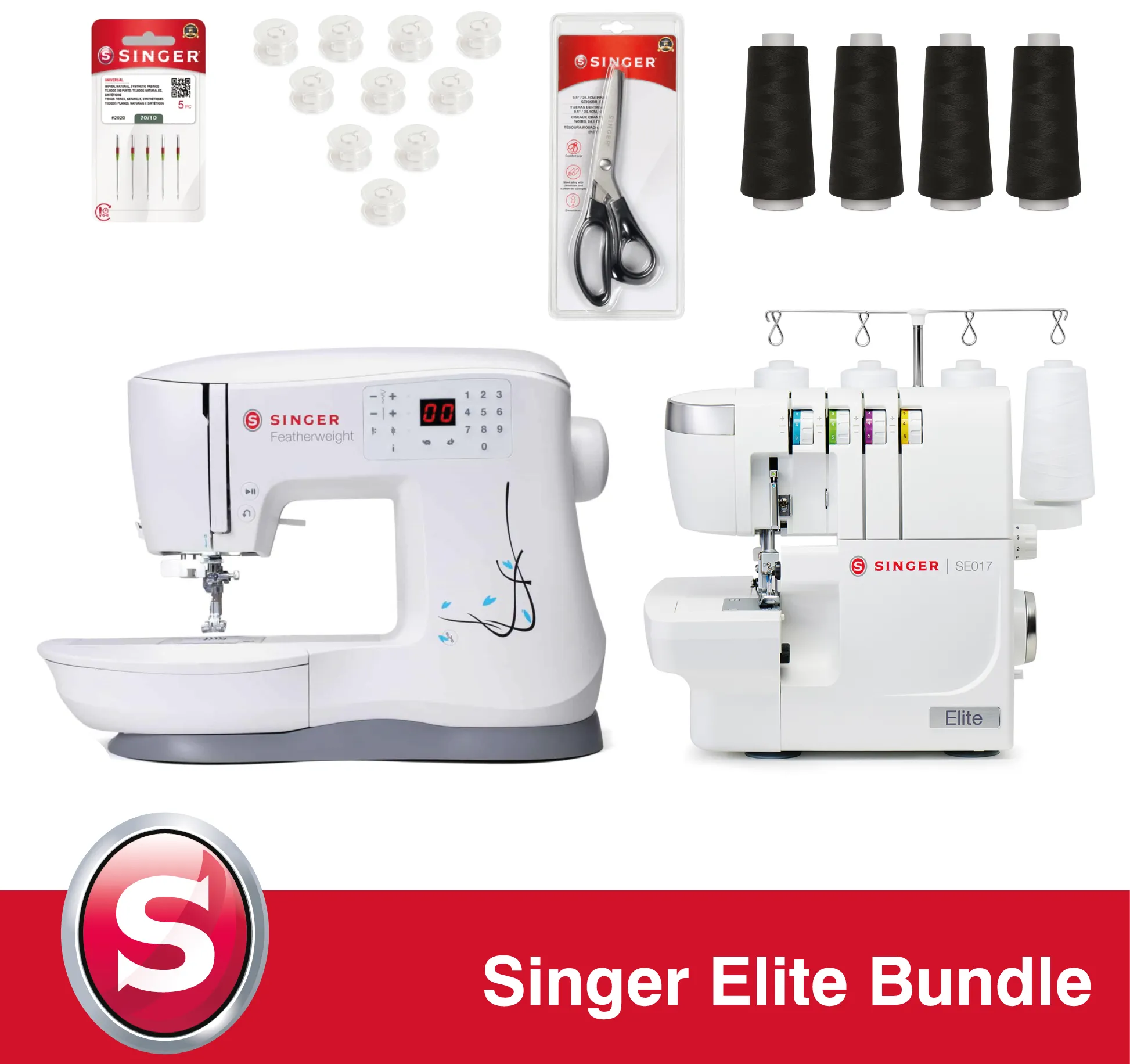 Singer Elite Bundle - Singer C240 Dual Feed Sewing Machine   Singer SE017 Elite Overlocker   Accessory Set