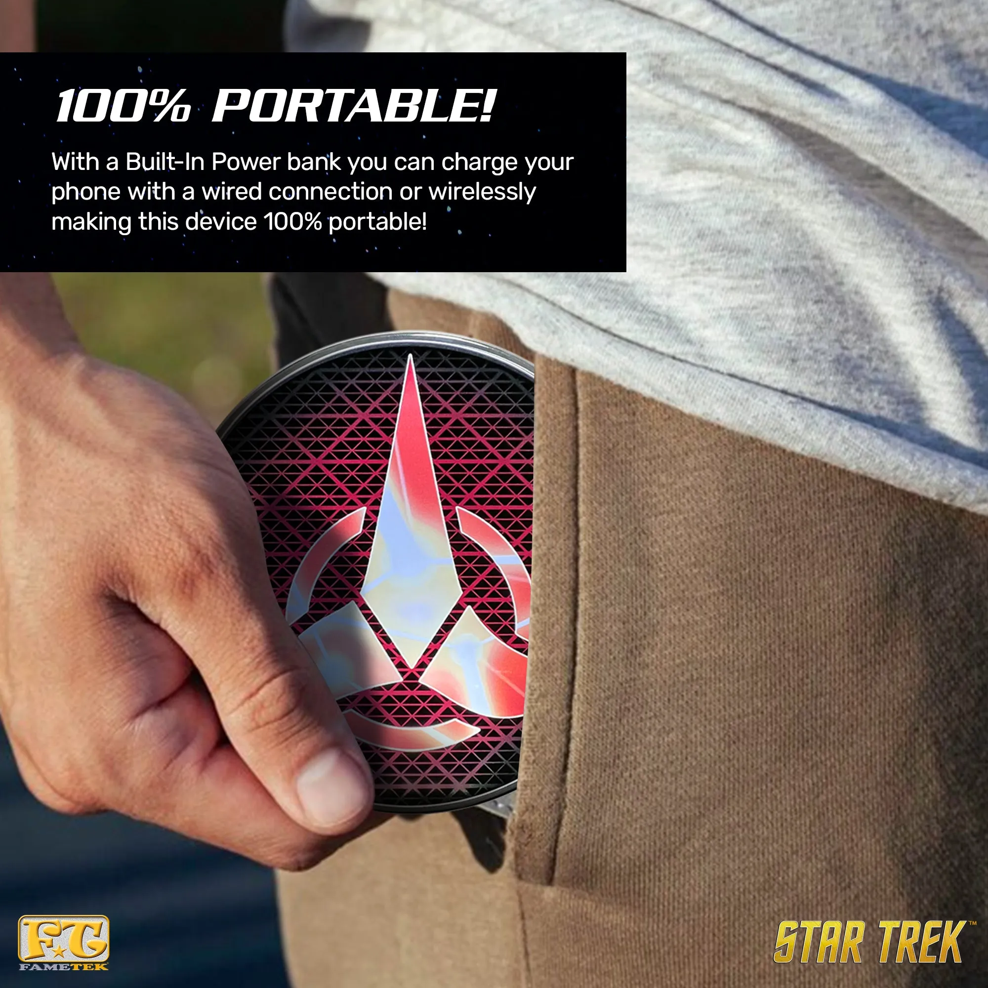 Star Trek Qi Wireless Charger With Illuminated Klingon Emblem & Built-In Power bank