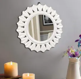 THE WOODEN SHOPPEE Handcarved Royal Round Mirror Frame | Wall Hanging for Living Room, Bedroom, Bathroom & Home Decor (Antique White Finish) 20 x 20 in / 50 x 50 cms (Without Mirror)