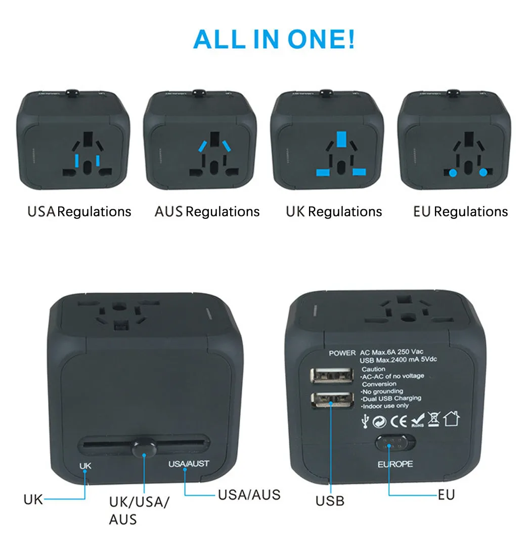 Travel Adapter with Dual USB All-in-one Worldwide Travel Chargers Adapters