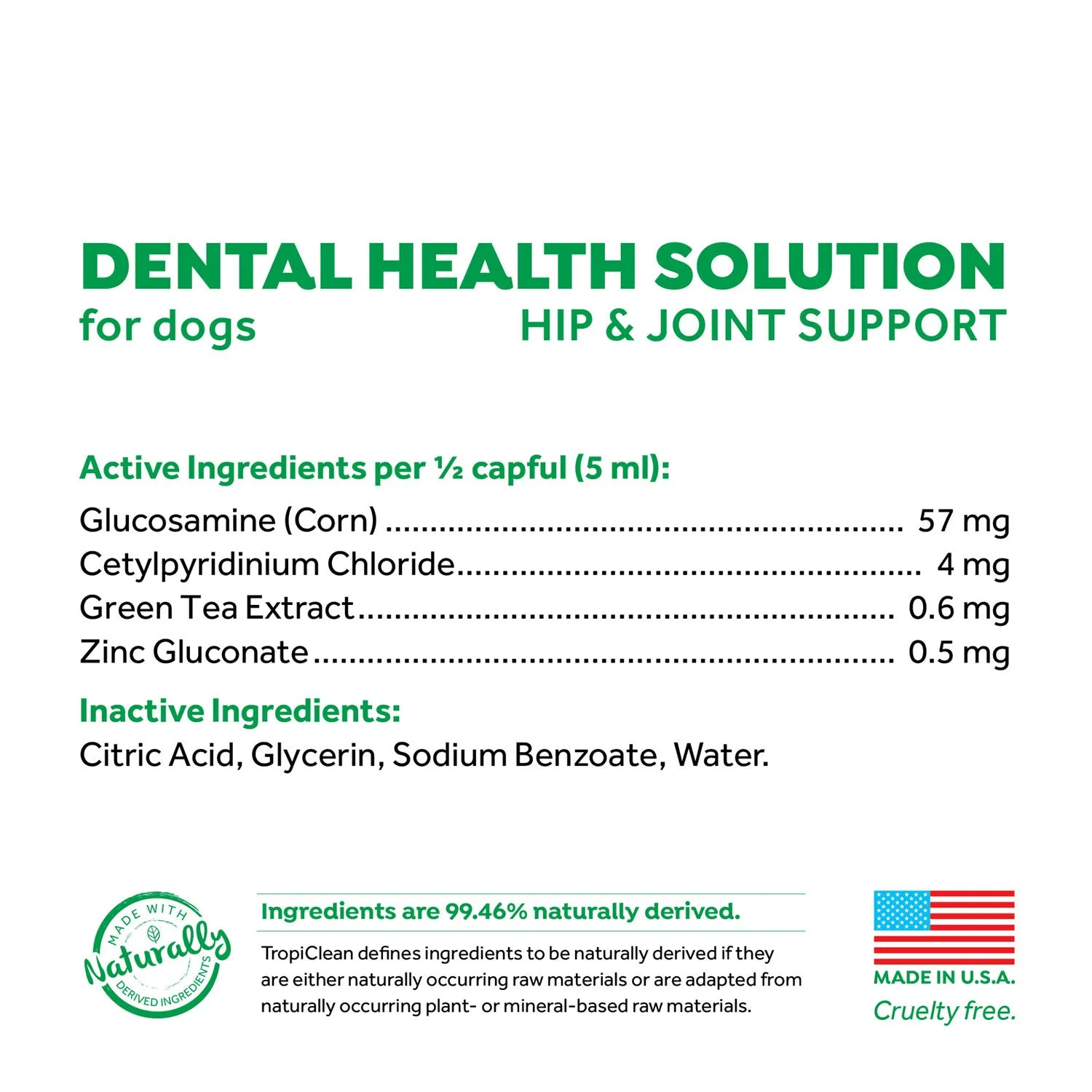 Tropiclean Fresh Breath Dental Health Solution   Hip & Joint Support for Dogs 473ml