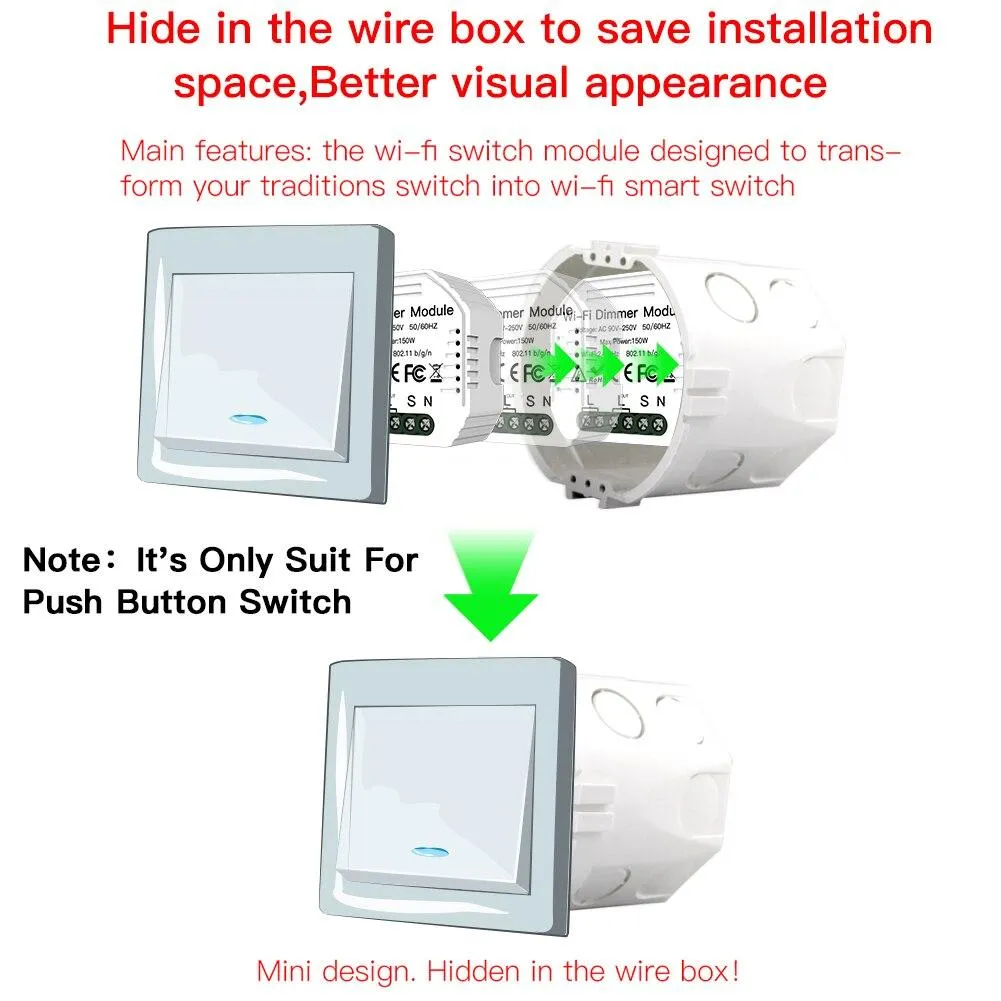 WiFi 2 Gang Dimmer Switch  Module DIY Smart  Light LED Dimmable Interruptor Relay