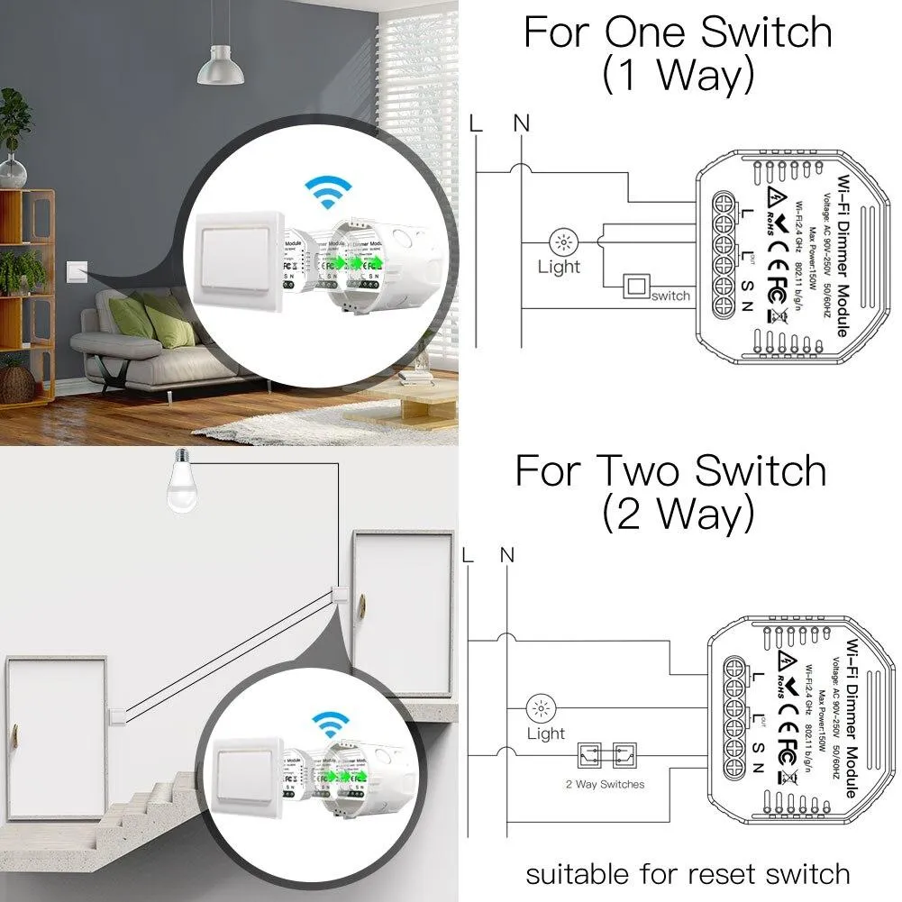 WiFi 2 Gang Dimmer Switch  Module DIY Smart  Light LED Dimmable Interruptor Relay