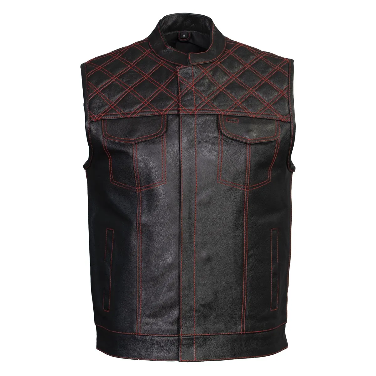 Xelement ‘Gold Series’ XS13002 Men's 'Stars and Stripes’ Black Leather Motorcycle Vest with USA Flag Liner