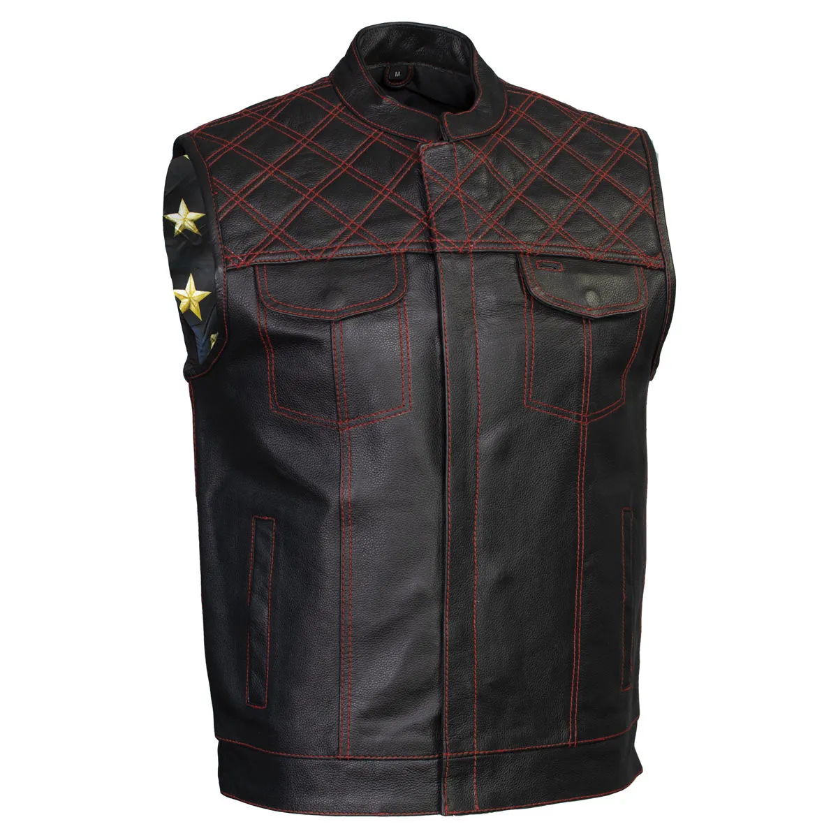 Xelement ‘Gold Series’ XS13002 Men's 'Stars and Stripes’ Black Leather Motorcycle Vest with USA Flag Liner